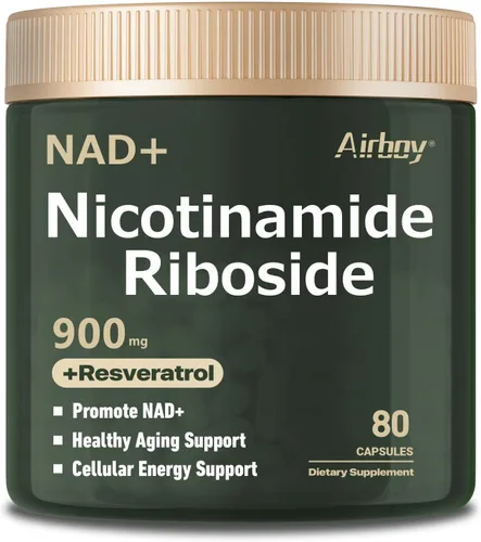 Airboy Suplemento NAD+, ribósido liposomal de nicotinamida 900 mg con resveratrol y quercetina, alternativa al suplemento NMN, probado por terceros,