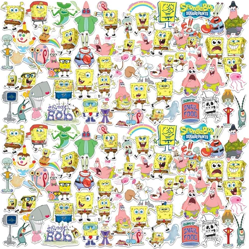 Paquete de calcomanías de Bob Esponja de 100 unidades – Vinilo troquelado gran variedad de lujo para laptop, botella de agua, álbumes de recortes,