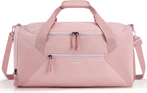 BAGSMART - Bolsa de gimnasio para hombres y mujeres, bolsa de viaje deportiva con compartimento para zapatos y bolsillo húmedo, bolsa de lona de