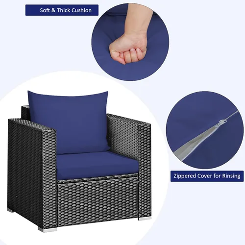 Miniatura 2 de Juego de muebles de mimbre de ratán para exteriores, 3 piezas, con cojín resistente al agua y mesa de vidrio templado, silla de mimbre para porche