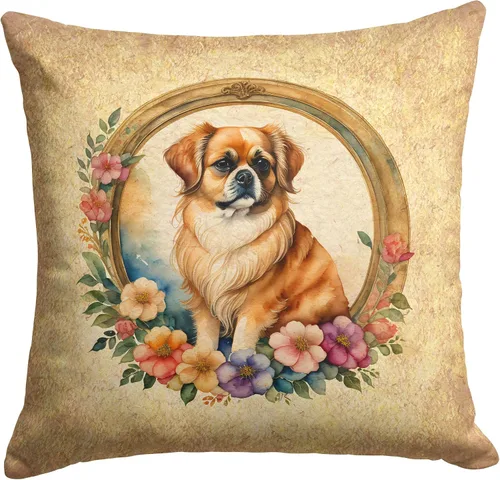 Miniatura 181 de Caroline's Treasures DAC2072PW1414 Affenpinscher and Flowers - Almohada decorativa de tela, lavable a máquina, para interiores y exteriores