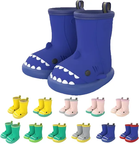 Toddler Kids Shark Rain Boots, Fun Cartoon Lightweight Waterproof Non-Slip Rain Shoes, Adorable Easy On Rubber Rainboots for Girls Boys