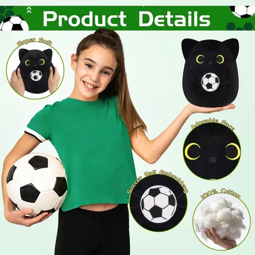 Miniatura 3 de Peluche de gato negro de 8 pulgadas, lindo animal de peluche con béisbol, animal de peluche suave de béisbol para niños y niñas, regalos de béisbol