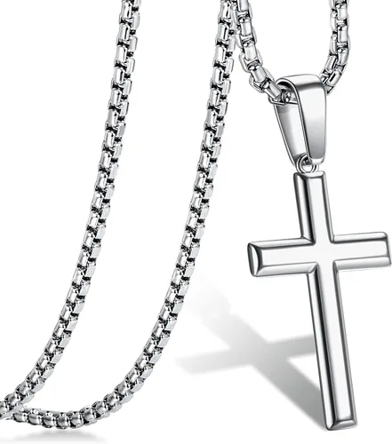 Miniatura 2 de Jstyle Collar de cruz para hombre, colgante de cruz de plata de ley con cadena Rolo para hombres y mujeres, 16-24 pulgadas, Circonia cúbica