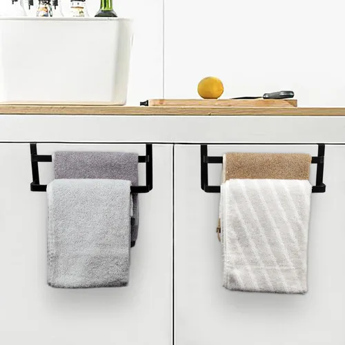 Miniatura 7 de RedCall Paquete de 2 toalleros para armario de cocina, toallero de cocina de dos niveles, barra de toalla de acero sobre la puerta del gabinete