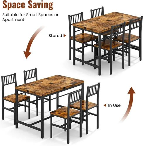 Miniatura 6 de Lamerge Juego de mesas de cocina para 4, juego de mesa de comedor rectangular con 4 sillas de respaldo, juego de mesa de comedor de 5 piezas