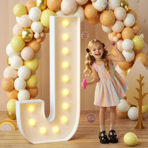 imprsv Letras de marquesina iluminadas, letras de mosaico de 1.2 m con luz para decoración de baby shower, graduación, gran J para decoraciones de