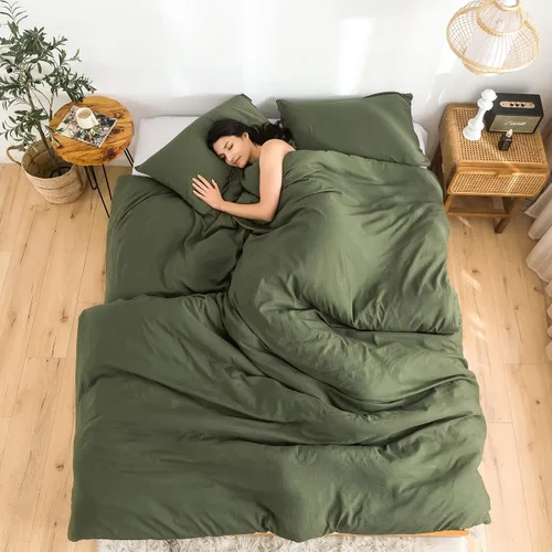 Miniatura 23 de COTTEBED Juego de edredón ultrasuave para cama King, para uso en todas las estaciones, peso ligero con microfibra de algodón lavado cálida y Verde