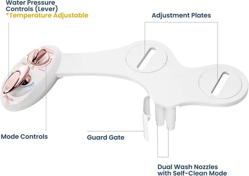 Miniatura 8 de LUXE Bidet NEO 320 - Agua caliente, boquilla doble, autolimpiante, accesorio de bidé no eléctrico para asiento de inodoro, presión de agua Oro rosa
