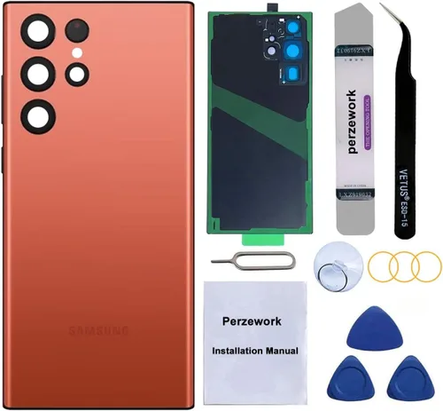Reemplazo de cristal trasero trasero para Samsung Galaxy S22 Ultra (rojo) 6.8 pulgadas 5G con kit de herramientas de reparación y adhesivo