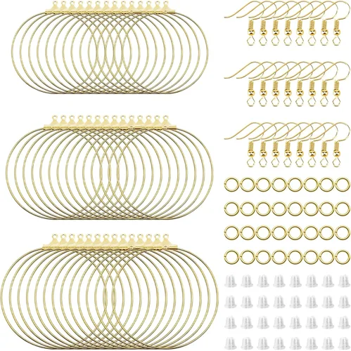 Miniatura 8 de Juego de 96 aretes de aro con cuentas para hacer joyas, aretes triangulares, lágrimas, redondos, con 200 ganchos para aretes, aros y alambres