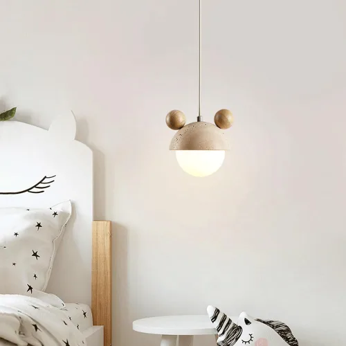 Miniatura 2 de Lámpara colgante japonesa Wabi-Sabi de 6.2 pulgadas de travertino amarillo, lámpara colgante con pantalla de vidrio creativa nórdica, lámpara