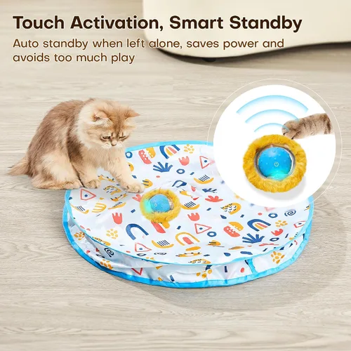Miniatura 8 de Potaroma - Juguetes interactivos para gatos, pelota de movimiento rápido en alfombra de juego, pelota automática con movimiento activada por