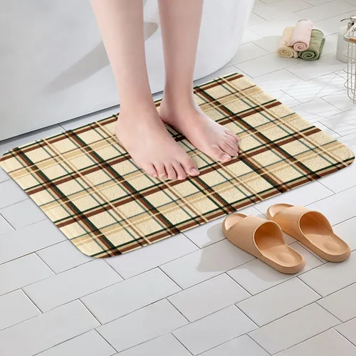 Miniatura 4 de Feelyou Beige Brown Bathroom Rugs Abstract Geometric Bath Mats Modern Art Bathroom Accessories Floor Doormats 16"x24" Soft Microfiber
