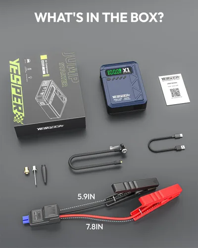 Miniatura 9 de YESPER Arrancador con Compresor de Aire 2000A 150PSI Arrancador de Batería Portátil (8L Gas/6L Diésel), Cargador de Batería de 12V Paquete