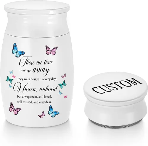 Miniatura 14 de Urnas pequeñas para cenizas humanas de 3 pulgadas, mini urna conmemorativa de aluminio, pequeña urna de recuerdo, mariposa, mini cremación, urna