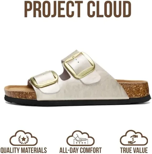 Miniatura 3 de Project Cloud - Sandalias planas de cuero genuino para mujer, cómodas sandalias esenciales de playa para mujer, de espuma viscoelástica, calzado