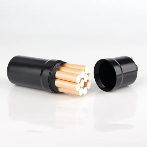 Miniatura 3 de Caja conjunta, soporte de aluminio para cigarrillos con llavero Caja de bolsillo redonda impermeable para cigarrillos
