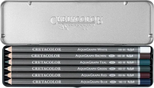 Miniatura 2 de Cretacolor AquaGraph - Juego de acuarelas de grafito, blanco, marrón, verde azulado, verde, rojo y azul