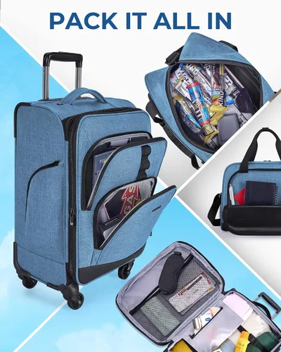 Miniatura 3 de BAGSMART Equipaje de mano, Azul, Viajes en familia