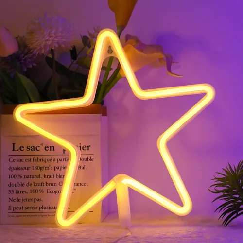 Miniatura 2 de ENUOLI Letrero de Neón LED Luces de Neón Estrella Luces de Neón Blancas Cálidas Luz de Pared de Neón Estrella Luz Nocturna LED Luces de Pared