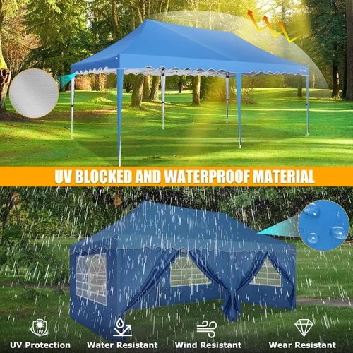 Miniatura 4 de HOTEEL Tienda de campaña desplegable para fiestas, toldo fácil de instalar de 10 x 20 pies con paredes laterales y ventanas de iglesia, tienda