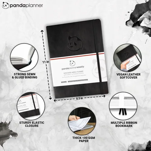 Miniatura 7 de Panda Planner Agenda semanal 2025-2026, sin fecha, para oficina, escuela y hogar, cuaderno organizador de cuero vegano suave de 8 x 11 pulgadas