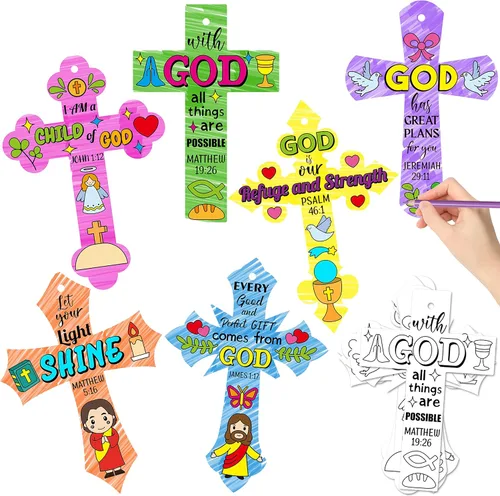 CY2SIDE 60 piezas de color tu propia cruz de semana santa, haz tu propio marcador de cruz de la Biblia para niños, kit de arte mágico para la