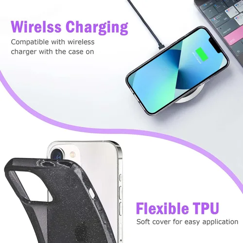 Miniatura 4 de JJGoo Compatible con iPhone 13 Funda, Purpurina Suave TPU A Prueba de Golpes Protectora Parachoques Cubierta, Brillante Bling Brilloso Lindo Delgado