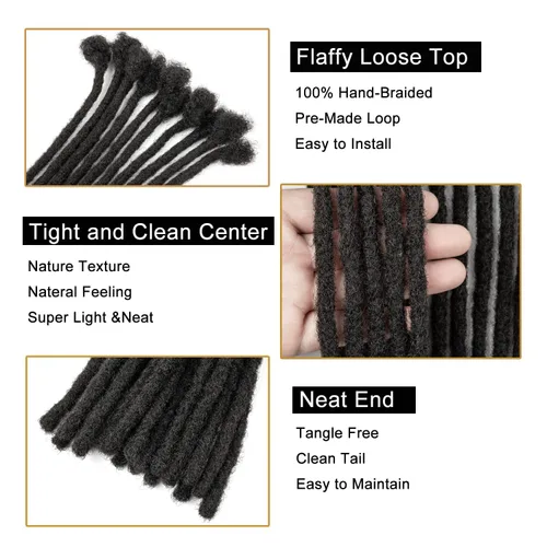 Miniatura 3 de Extensiones de rastas de cabello humano de 6 pulgadas de grosor, 10 hebras, extensiones de cabello humano real, negro natural para mujeres, hombres