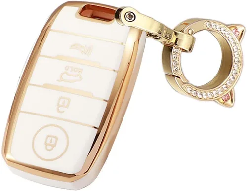 ontto Funda para llave de automóvil de 4 botones compatible con Kia Forte Koup NIRO Optima Rio TPU llavero suave y duradero, color beige