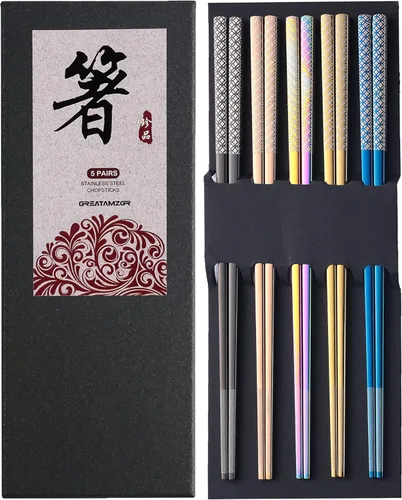 Miniatura 8 de Palillos de metal reutilizables de acero inoxidable 18/8, paquete múltiple, aptos para lavavajillas, bonitos palillos grabados con láser, Plateado