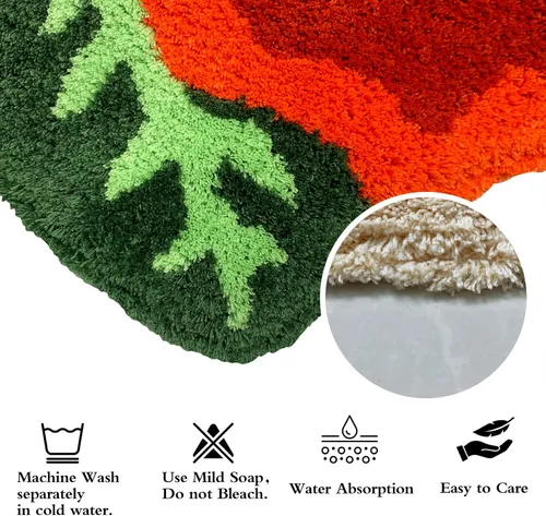 Miniatura 6 de USTIDE Bonita alfombra de baño de rosas para baño, alfombra de baño naranja de lujo, antideslizante, con forma de flor, alfombra de ducha de felpa