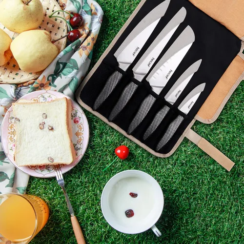 Miniatura 6 de hecef Juego de cuchillos de cocina de estilo vintage, resistentes a los arañazos, cuchillos mate para acampar con 5 ranuras de tela Oxford