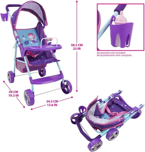 Miniatura 4 de 509 Tripulación: Cochecito de muñeca sirena – Juego de simulación para niños, toldo y portavasos, fácil de plegar almacenamiento y viajes, se adapta