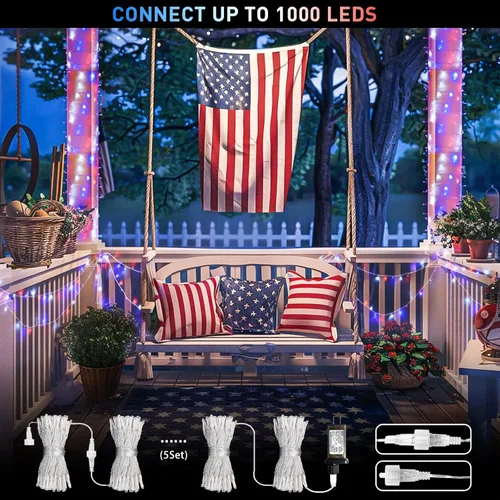 Miniatura 4 de JMEXSUSS Luces rojas blancas y azules con cable transparente, 66 pies, 200 luces LED para decoración del 4 de julio, luz de Navidad para celebración