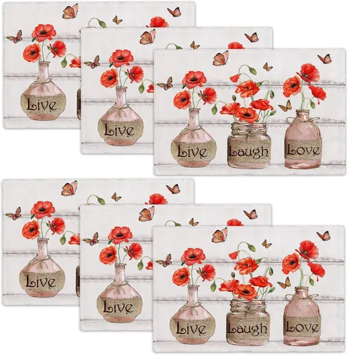 Miniatura 13 de Juego de 4 manteles individuales con diseño de flores y rosas, manteles individuales lavables para decoración del hogar, fiesta, interior, cocina