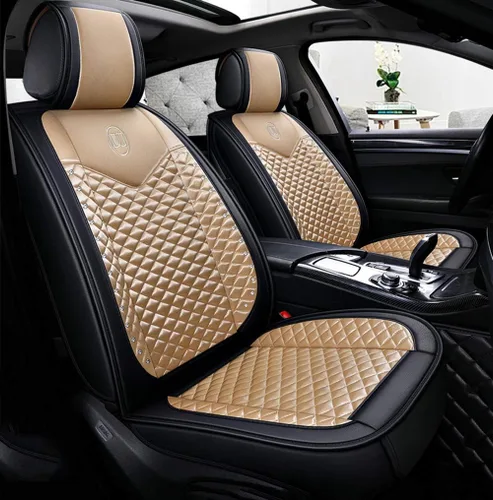 Miniatura 11 de Bling - Fundas de asiento de automóvil de seda y cuero retro con celosía, ajuste universal (negro básico)