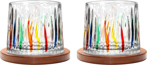 Miniatura 15 de Vaso de vidrio antiguo giratorio, 275ml/10oz de vidrio de whisky de cristal, posavasos de madera, engrosamiento, utilizado como vaso de ron, vaso
