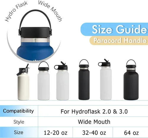Miniatura 2 de Paracord Handle for Hydro Flask Water Bottles Standard/Wide Mouth, Strap Holder with Safety Rubber Ring & Carabiner, Easy to Carry and Durable Rosado