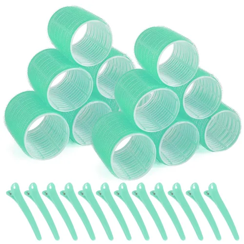 Juego de 12 rodillos para el cabello con clips, rodillos de autoagarre para cabello largo y mediano, color aleatorio (2.2 in)