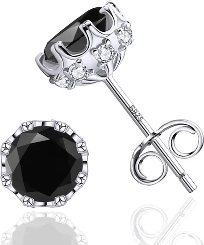 AMORAMOR & FOREVER Aretes tipo dormilona chapados en oro blanco de 18 quilates con circonita cúbica de corte brillante para mujeres y hombres de 8