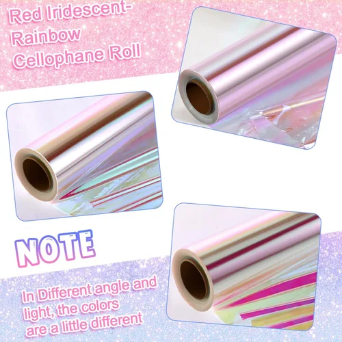 Miniatura 3 de Seajan Rollo de celofán iridiscente de 31.5 pulgadas x 200 pies, papel de regalo de arcoíris, envoltura de celofán holográfico para canastas, ramo
