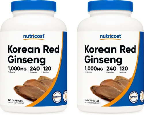 Nutricost Ginseng coreano 500 mg, 240 cápsulas (2 botellas) – 1000 mg Tamaño de porción extra fuerte – Sin gluten y sin OMG