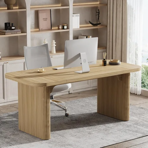 Miniatura 5 de Tribesigns Escritorio ejecutivo de 62 pulgadas, escritorio grande para computadora de oficina con doble pedestal, mesa rectangular de estilo moderno