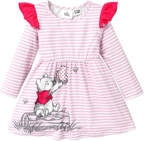 Disney Winnie The Pooh - Vestido de manga larga con volantes, estampado para niñas de 2 a 6 años