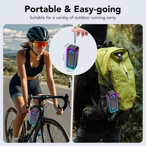 Miniatura 9 de Altavoz Bluetooth portátil, altavoz inalámbrico estéreo de 30 W con graves profundos y luces RGB, Bluetooth 5.4, IPX7 impermeable, tiempo