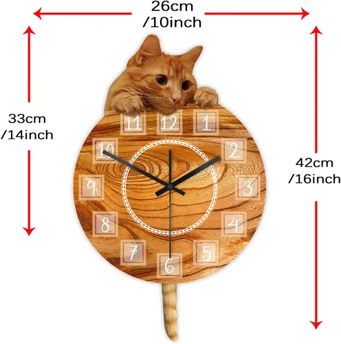 Miniatura 2 de Reloj de gato con cola móvil, reloj de pared oscilante de péndulo de gato, silencioso, sin tictac, funciona con pilas, fácil de montar, reloj