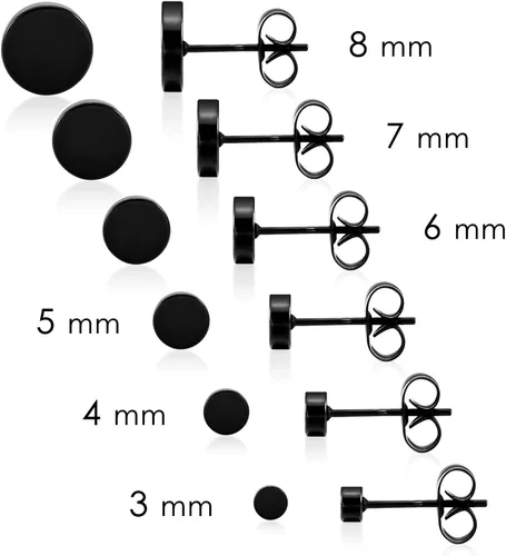 Miniatura 3 de LIEBLICH Juego de aretes redondos negros de acero inoxidable para hombres y mujeres 6 pares de aretes de 031 a 031 pulgadas 3 a 0315in negro Acero