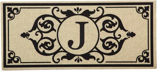 Miniatura 12 de Evergreen Flag Cambridge Monogram Letra A Burlap Sassafras Switch Mat 22" x 10